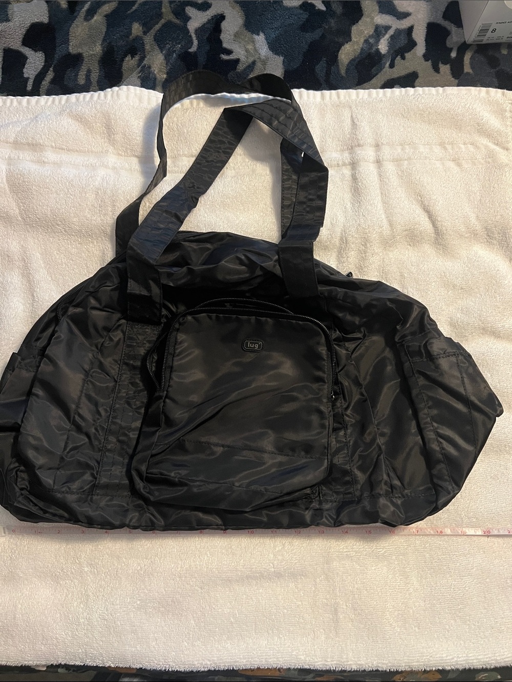 lug Black Nylon Duffel Tote with Front Zip Pocket